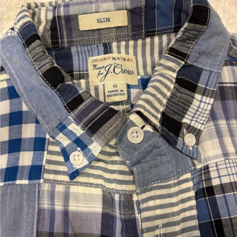 J. Crew Men's Madras Plaid Patchwork Shirt.